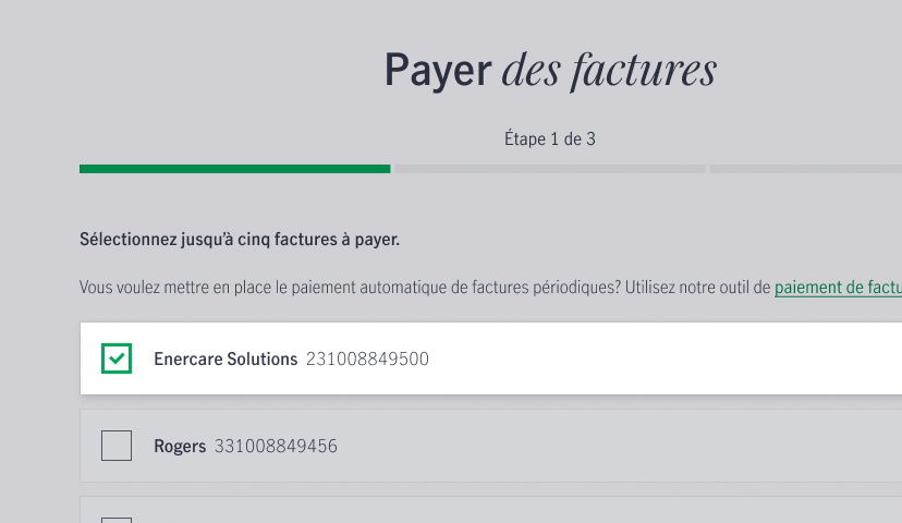 Capture d’écran montrant comment payer une facture au moyen des services bancaires en ligne.