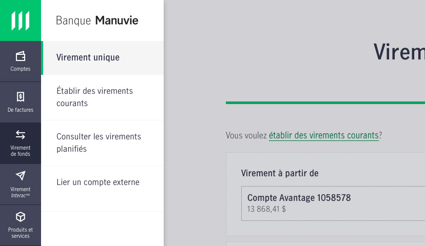 Capture d’écran montrant comment mettre en place un virement au moyen des services bancaires en ligne.