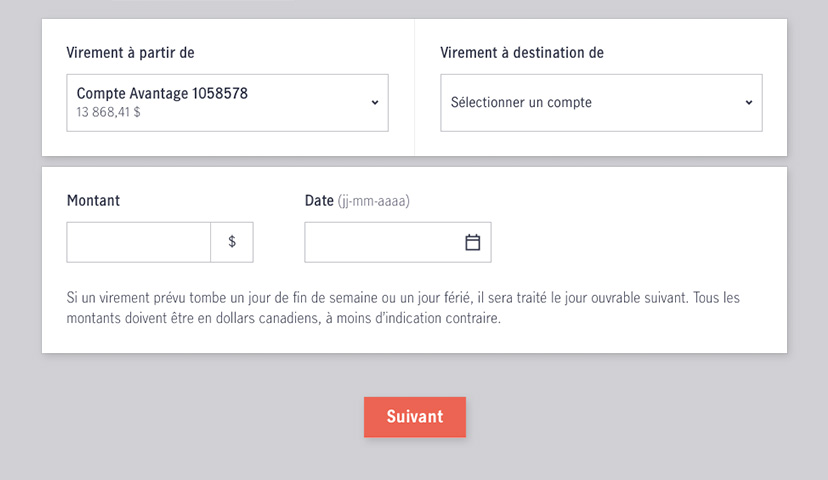 Capture d’écran montrant comment mettre en place un virement au moyen des services bancaires en ligne.