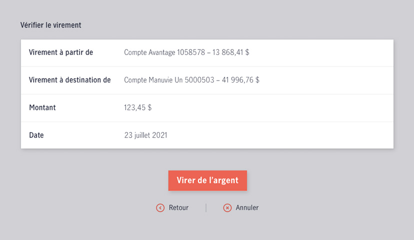 Capture d’écran montrant comment mettre en place un virement au moyen des services bancaires en ligne.